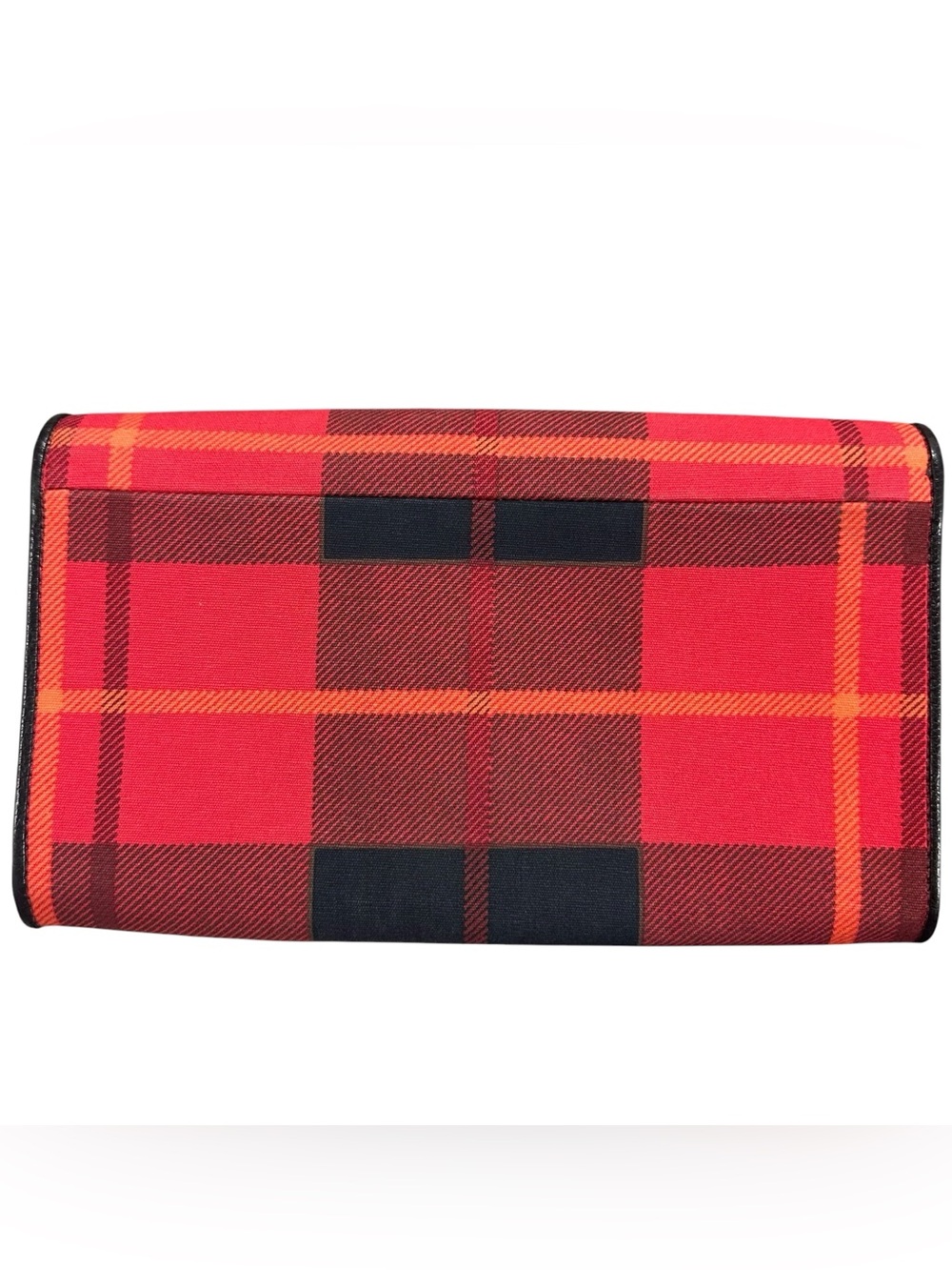 Kate Spade Red Plaid Canvas & Black Leather Bow Flap Clutch Mini Bag on Chain - Picture 4 of 14